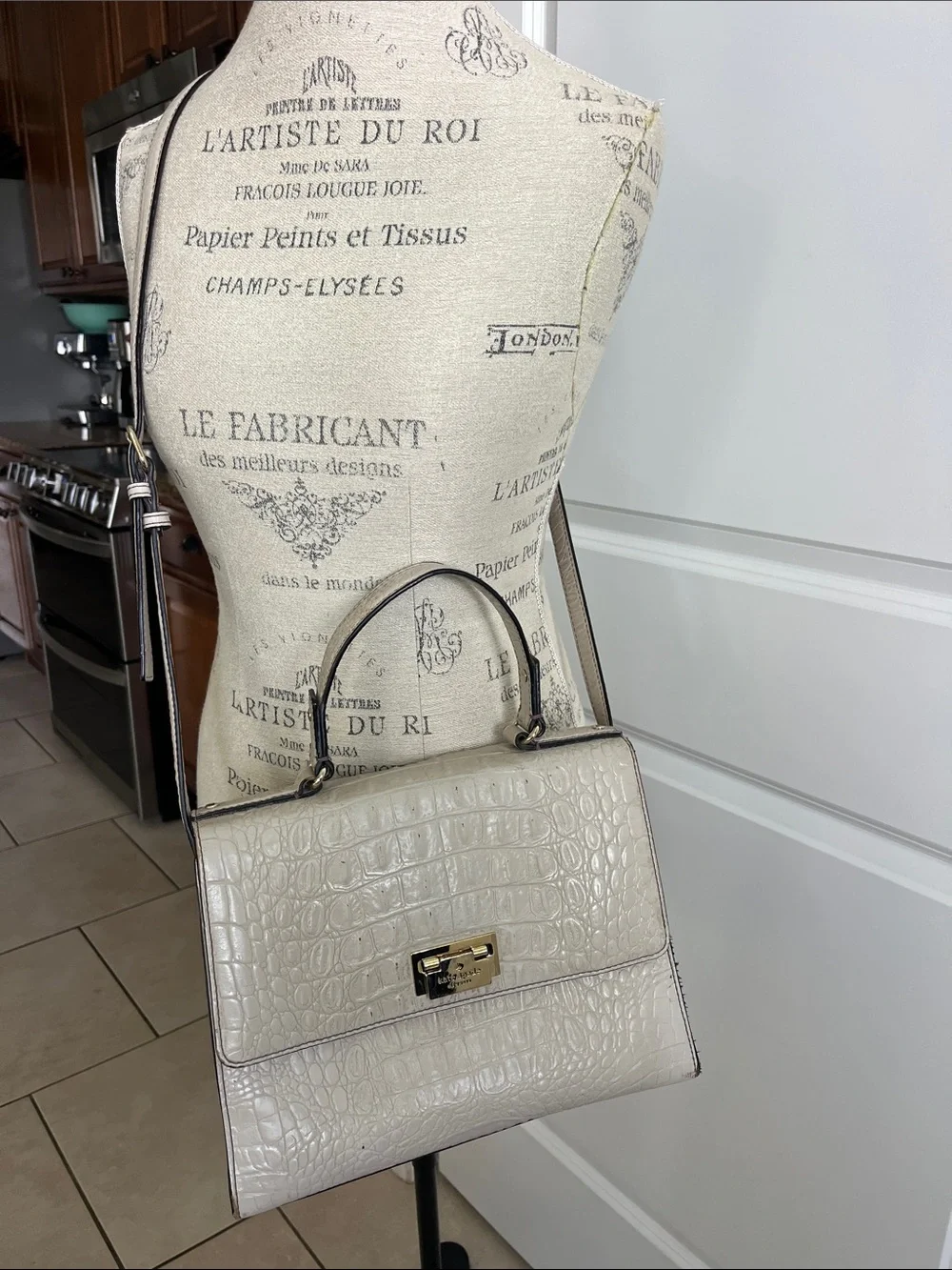 Kate Spade knightsbridge Doris gray crocodile embossed leather Crossbody